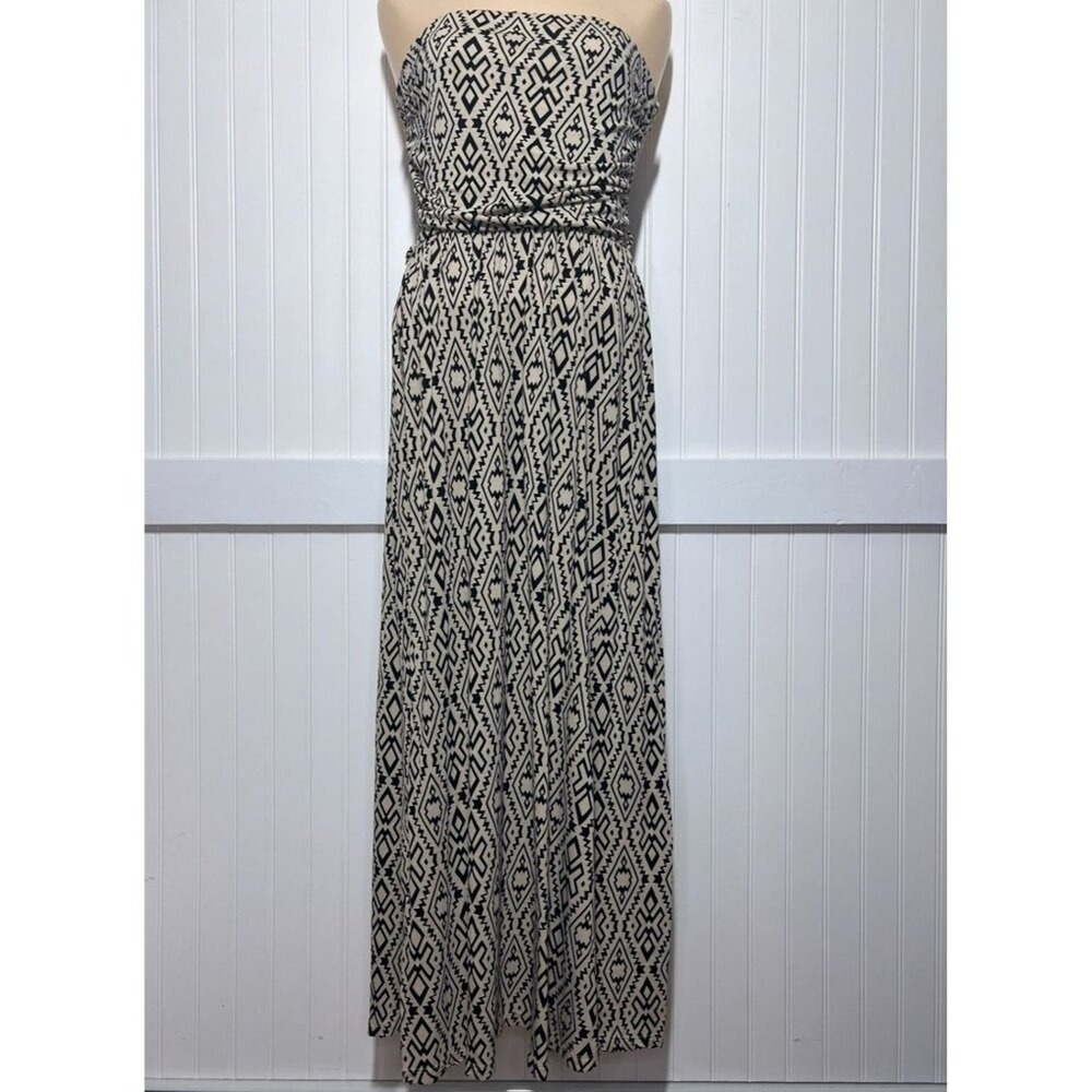 Forever 21 Dress Maxi Witchy Fairy Whimsy Black Geometric Strapless M Beachy